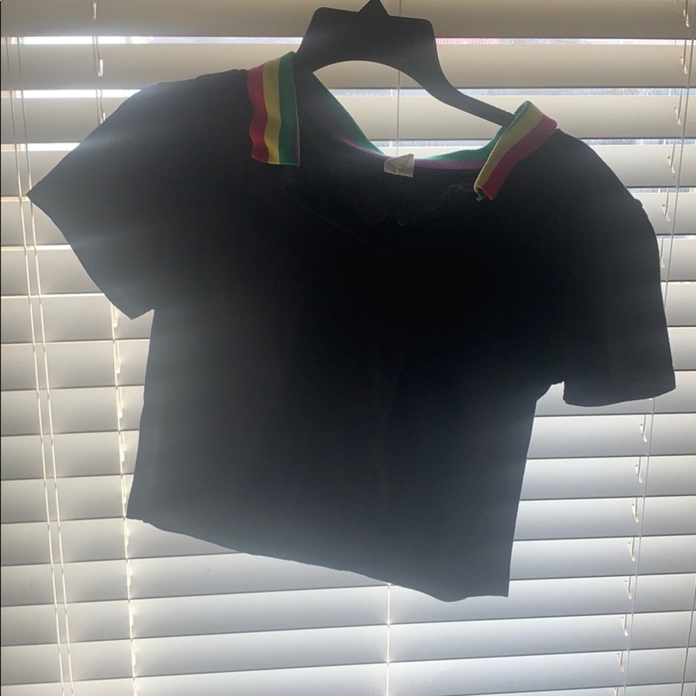 Black crop top with multicolored collar
